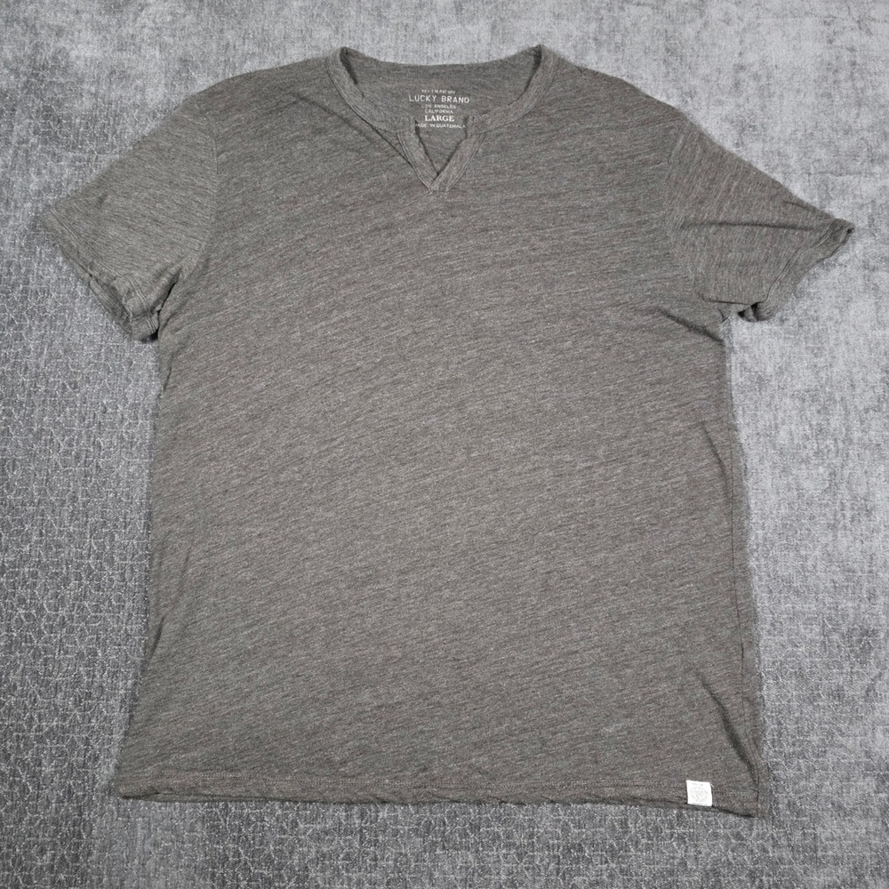 Lucky Brand Mens Large Gray Heather Short Sleeve Split Neck Tri-Blend T-Shirt L